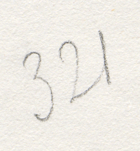 On a light off-white background, three gray numerals are centered. Left to right, they read 3, 2, 1, formed with thin gray lines and standing upright; the 1 is slightly taller than the 3 and 2. The spacing between the digits is narrow, and they share a common baseline.