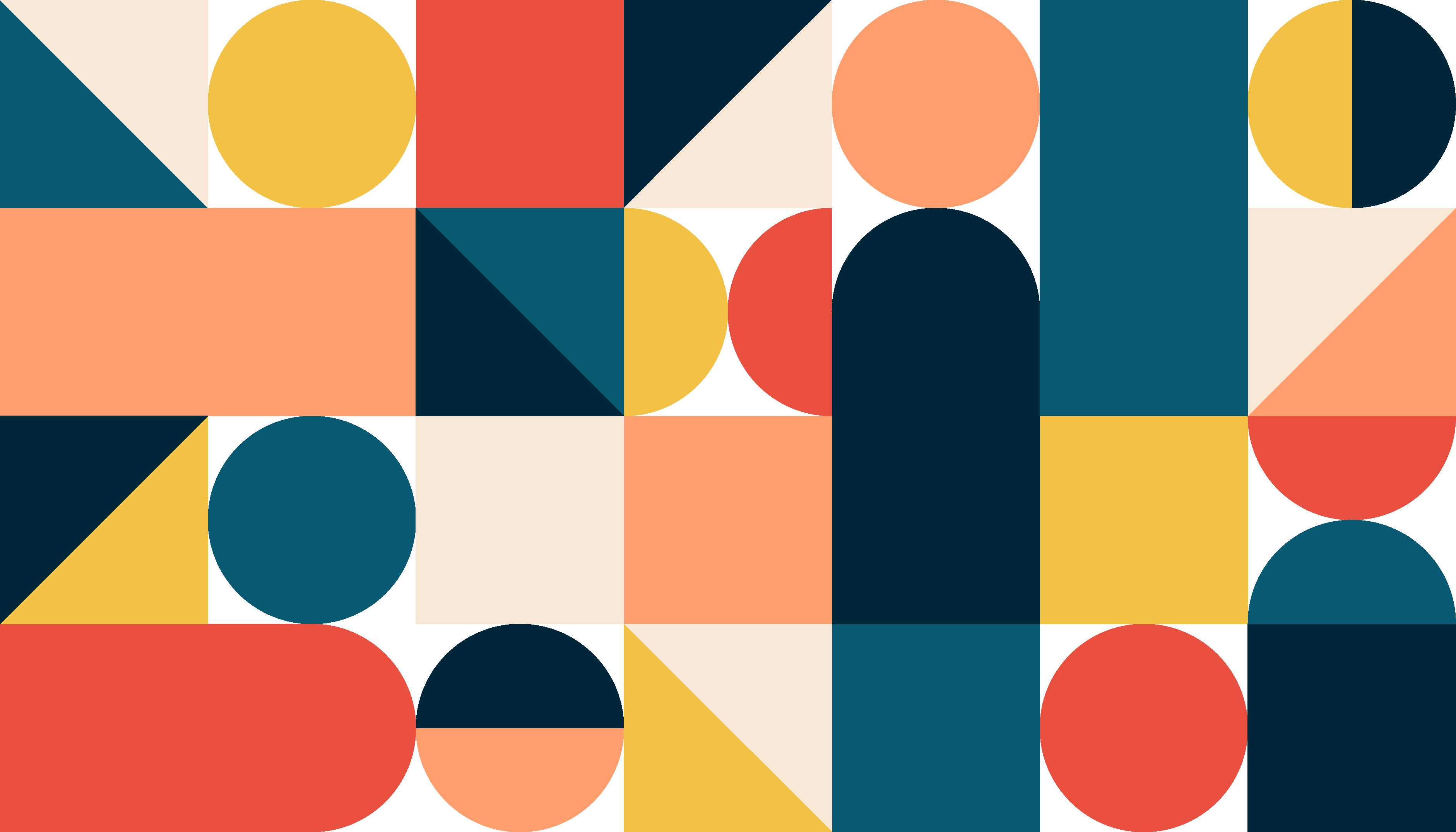 A montage of circles, rectangles and squares in various vibrant colors