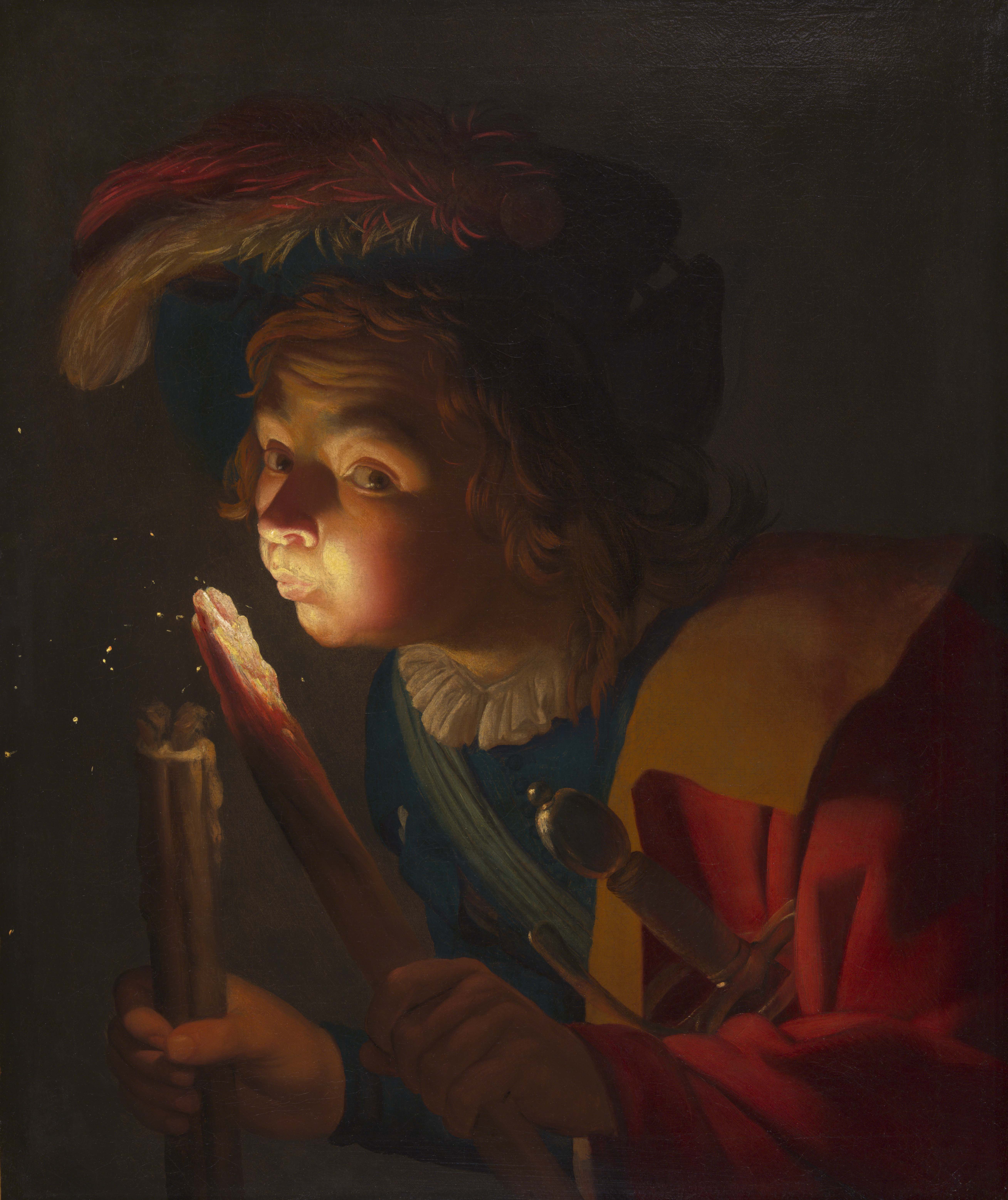 Gerrit van Honthorst painting from 1621/22 called A Boy Blowing on a Firebrand, 1621/22.