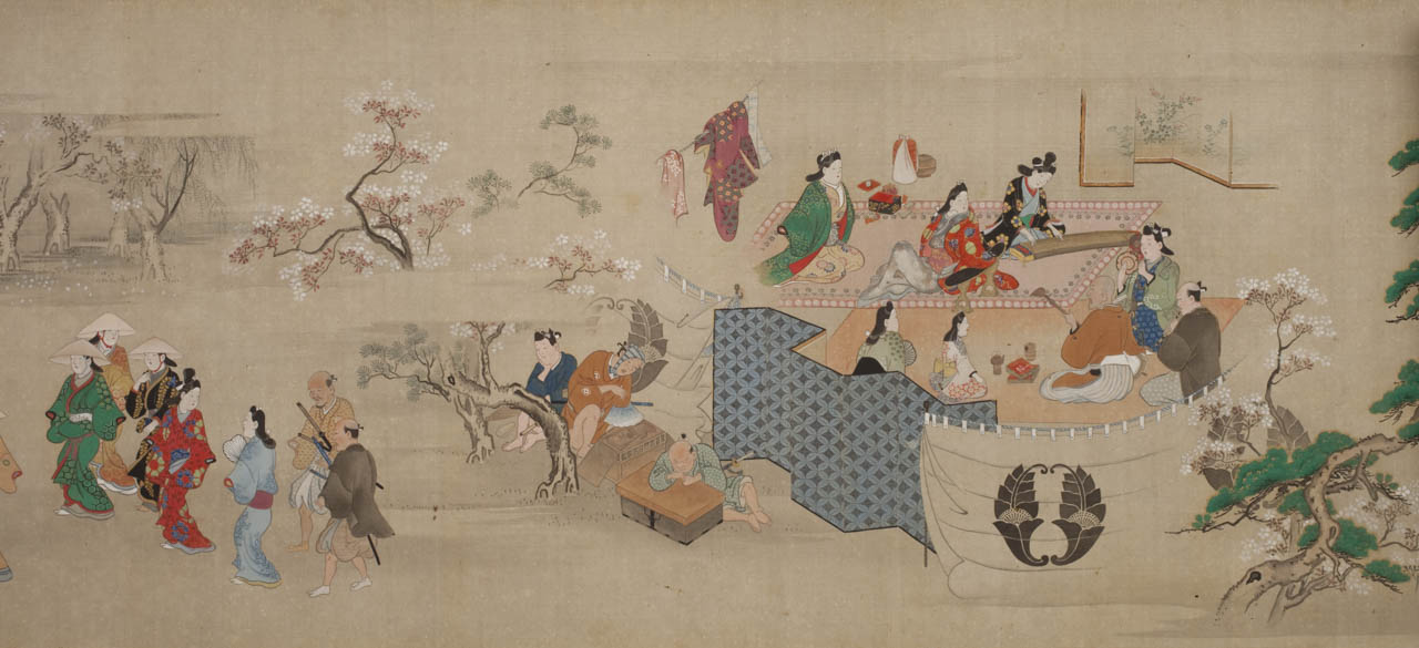Several men and woman enjoy the pleasures of the floating world.