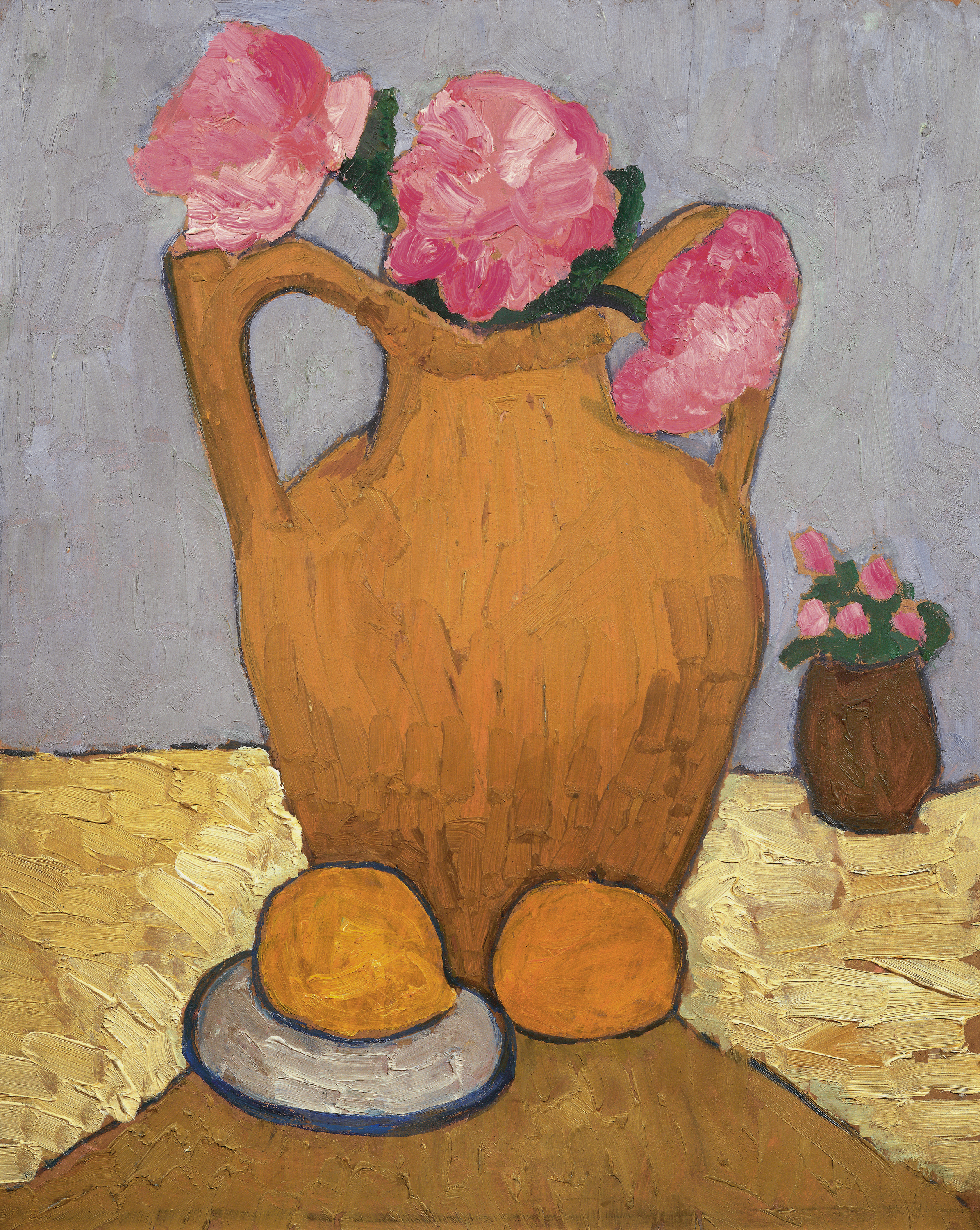 Still Life With Clay Jug Peonies And Oranges Press 300ppi 3000px Srgb Jpeg