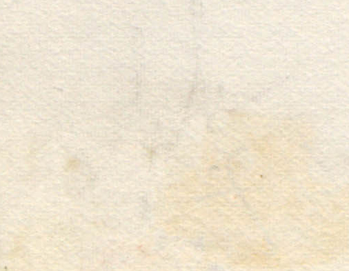 Top section shows a pale off-white background with very faint gray smudges near the upper center. Toward the lower-right, there is a small yellow-brown stain and a few lighter spots, all much smaller than the overall area. Along the far right edge, a narrow vertical black strip runs from top to bottom; the rest of the surface is mostly uniform.