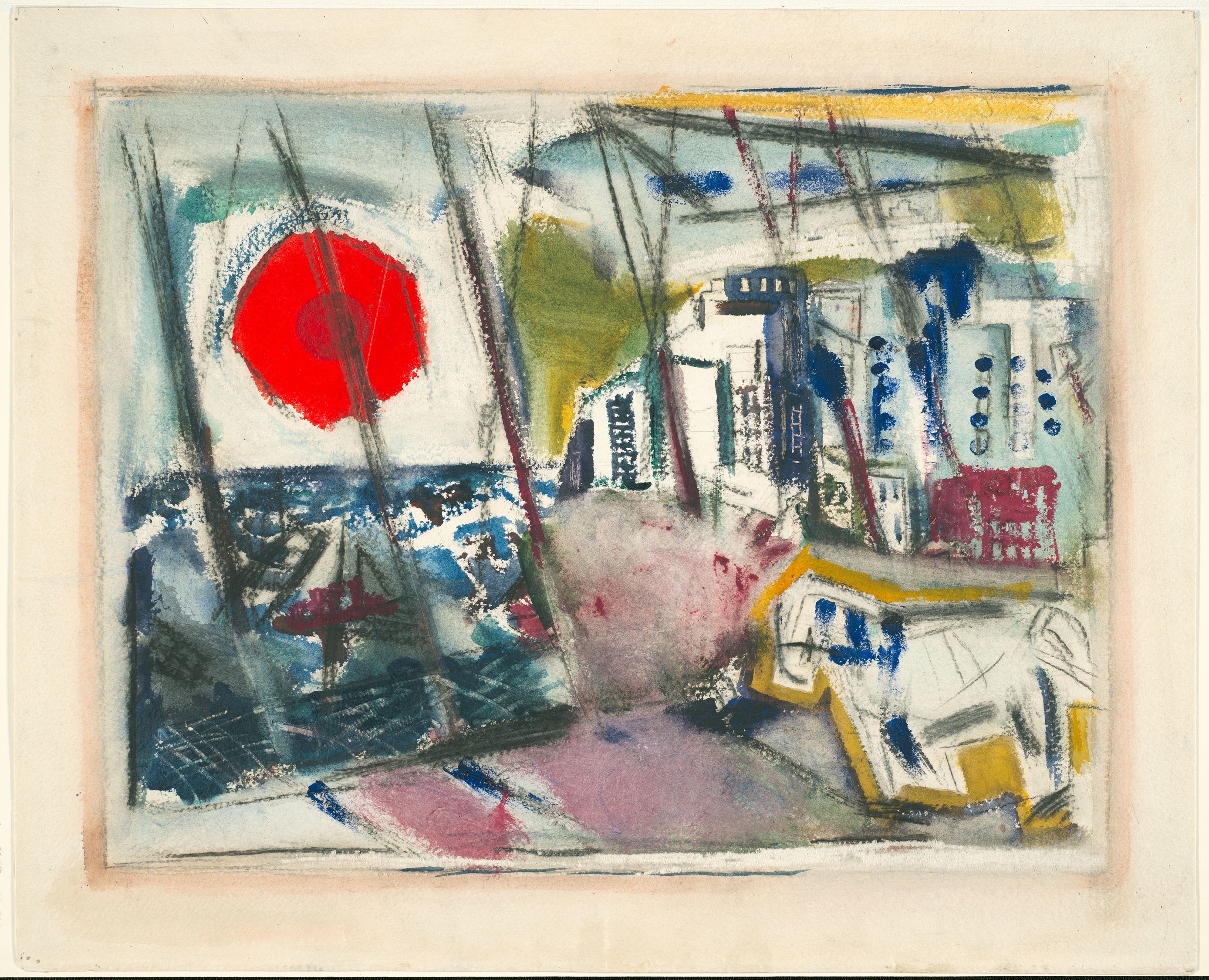 1949.561r John Marin The Red Sun Brooklyn Bridge