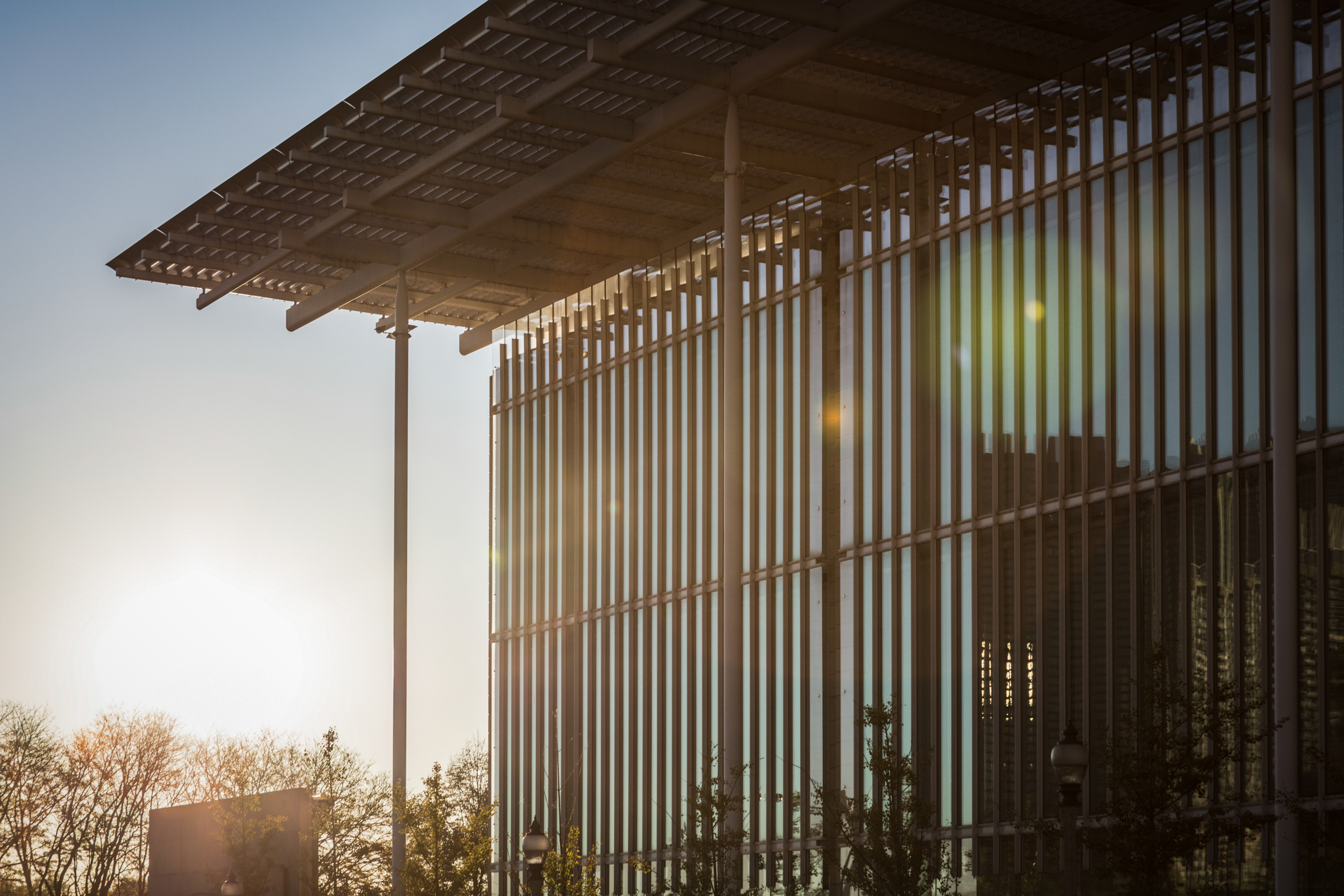 A sunset seen from behind the Modern Wing