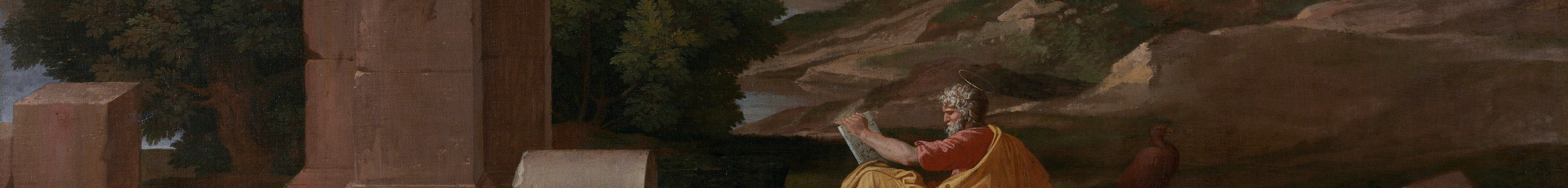 Detail image of man with grey hair sitting on a hill surrounded by classical columns, 1930.500