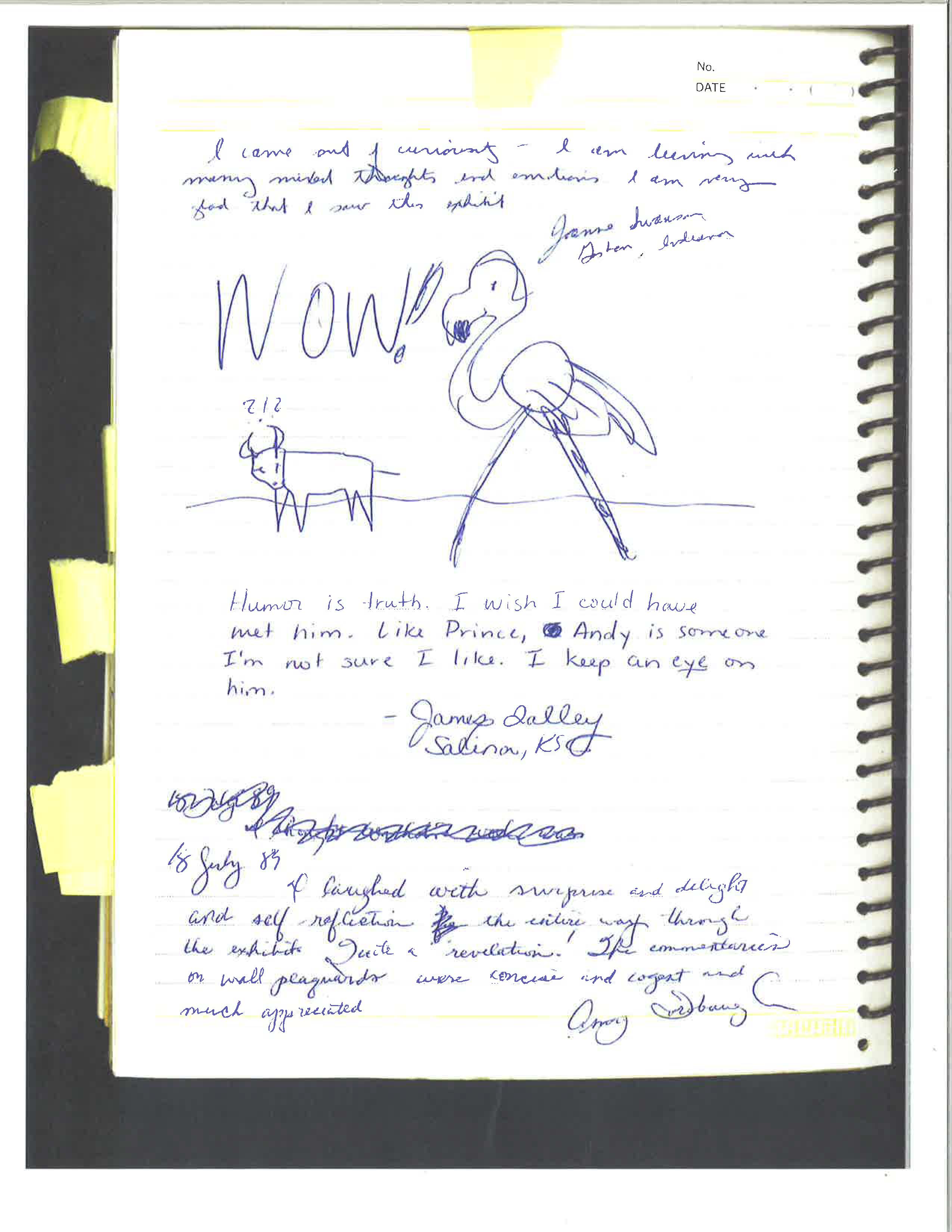Page from comment book from 1989 Warhol retrospective