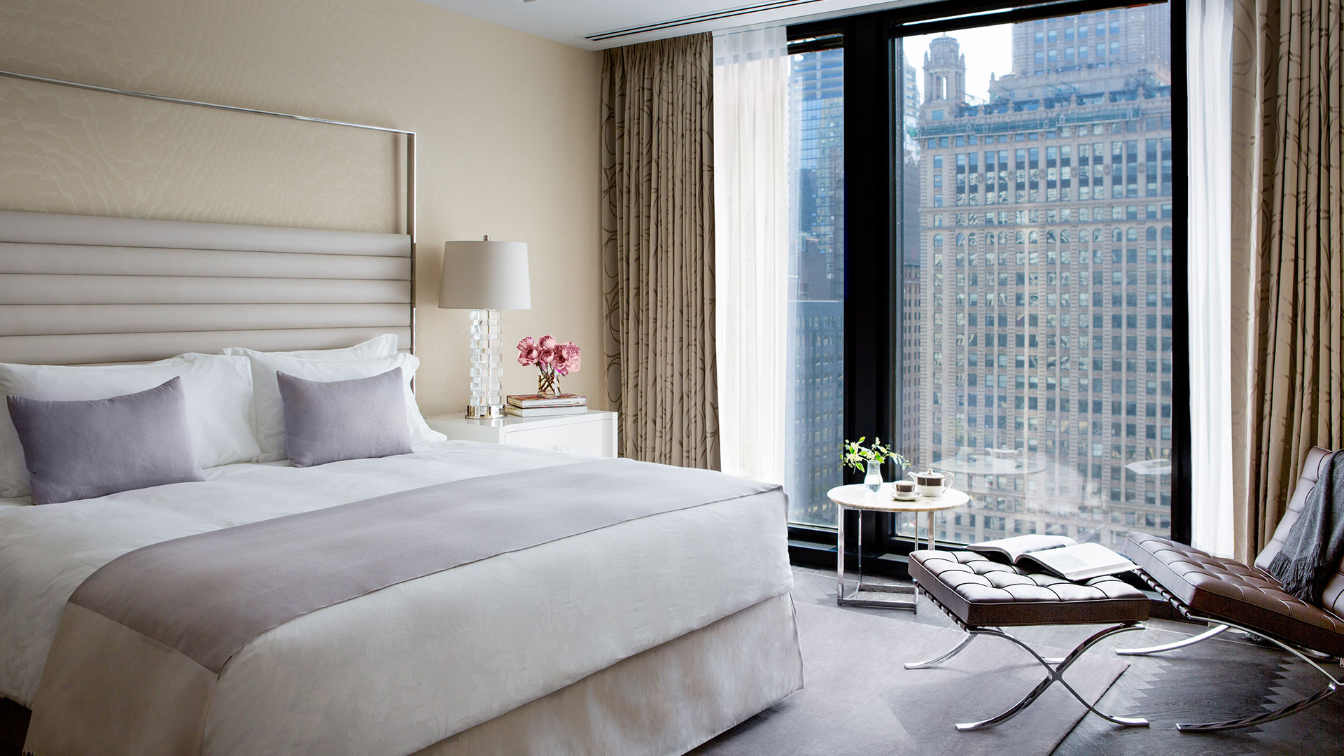 A guest room at the Langham hotel in Chicago, Illinois.