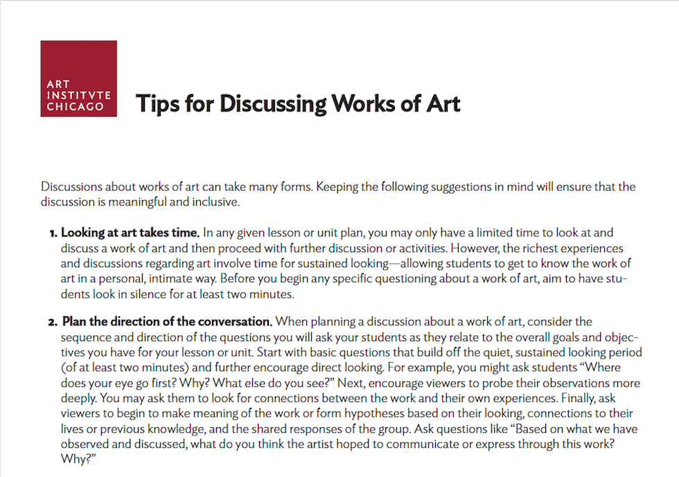 Tips For Discussing Works Of Art