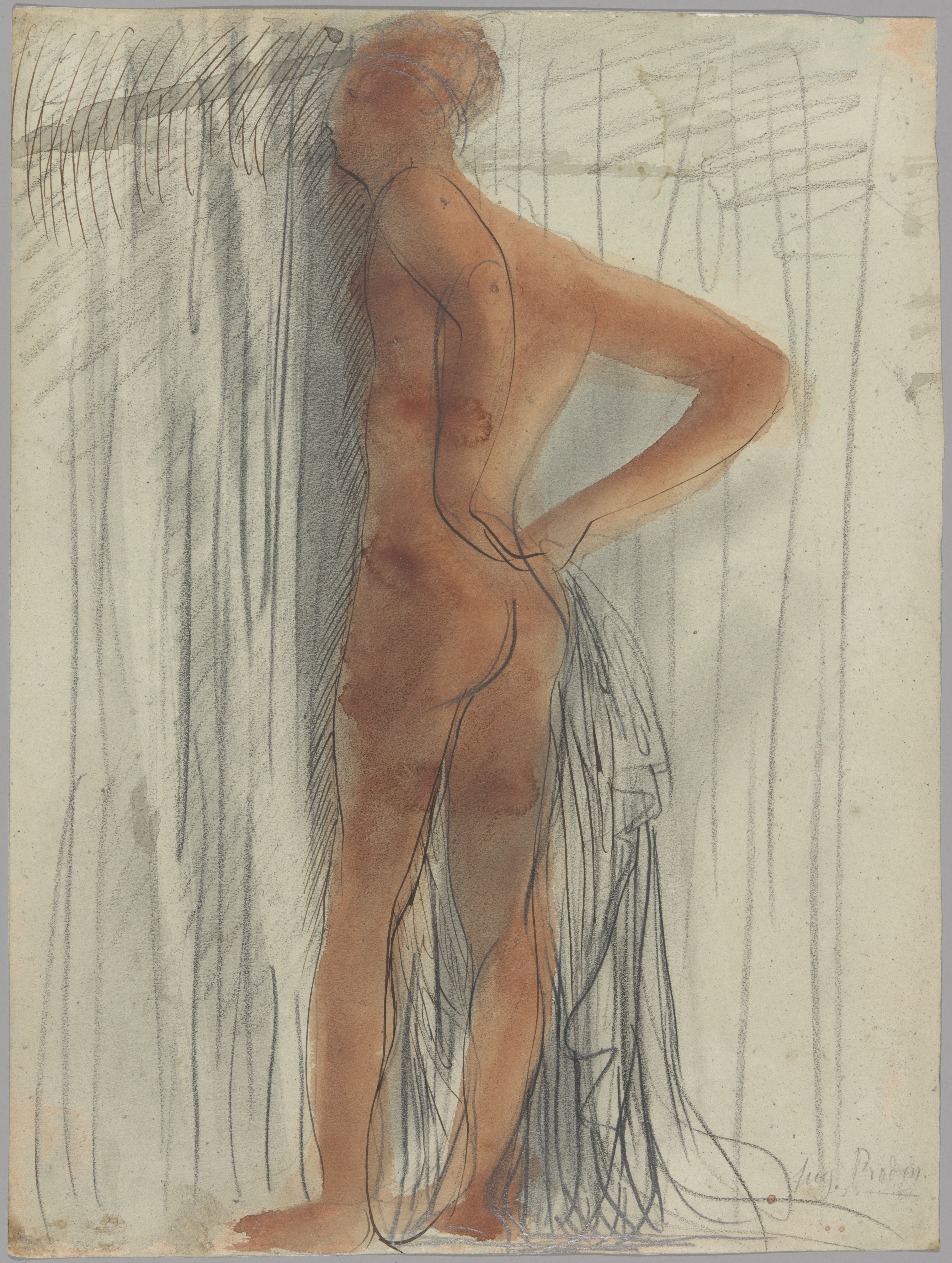 A loose sketch shows the back of a nude figure.