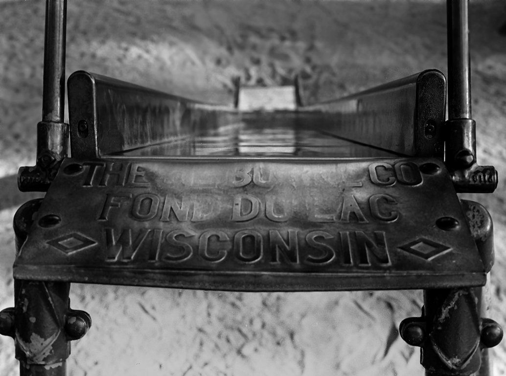 Looking down from the top of a slide, the way a child might see it.