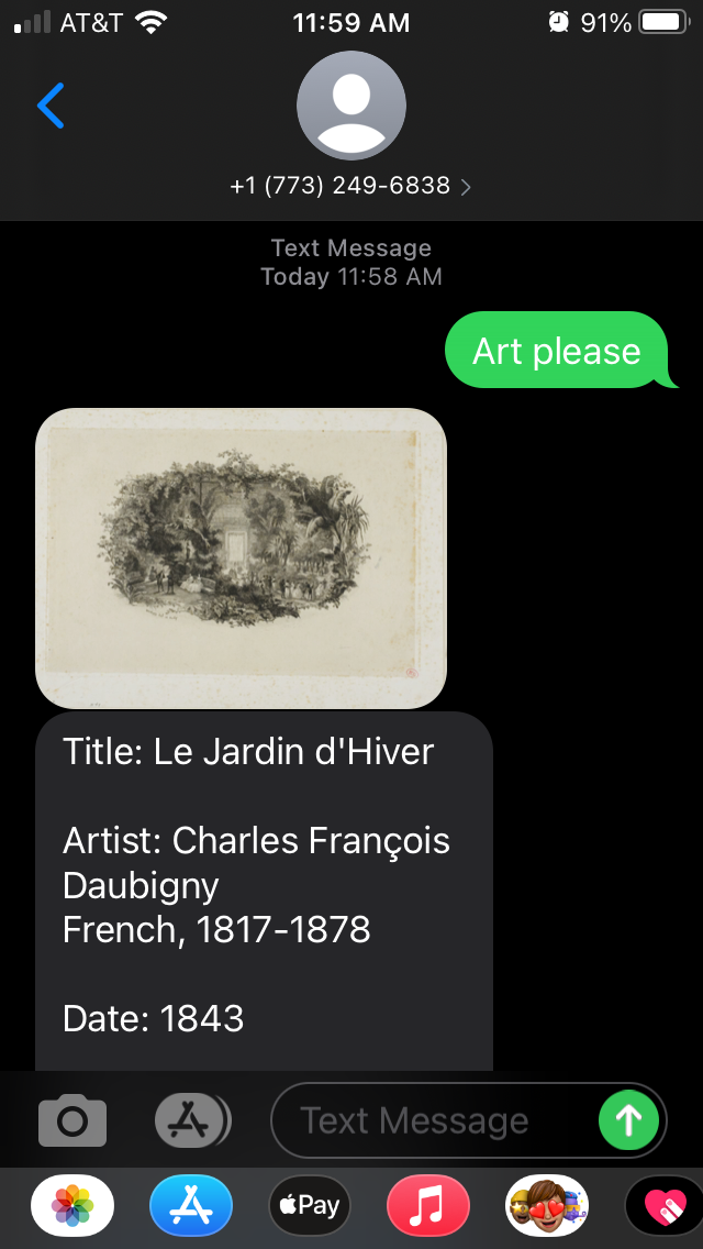 A screenshot of a text message that delivers an artwork.