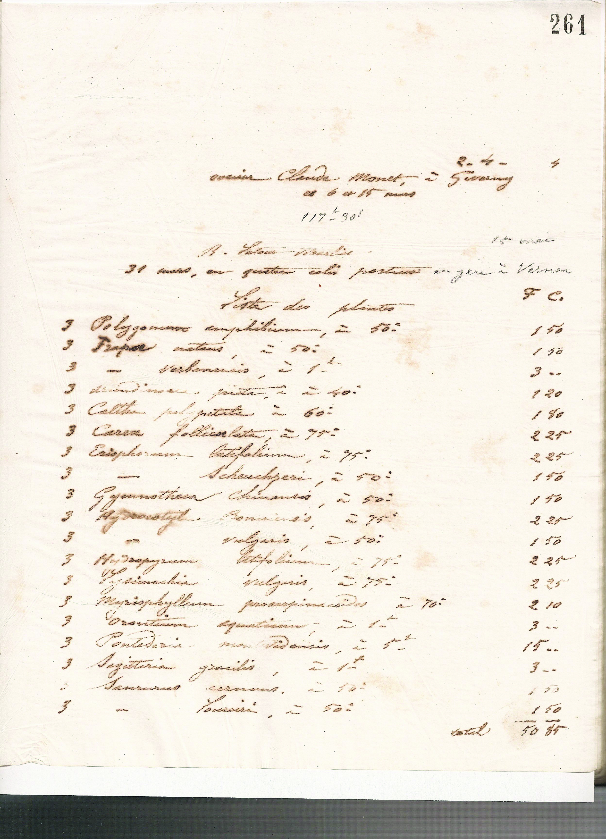 Order for plants written in cursive on a piece of light paper.