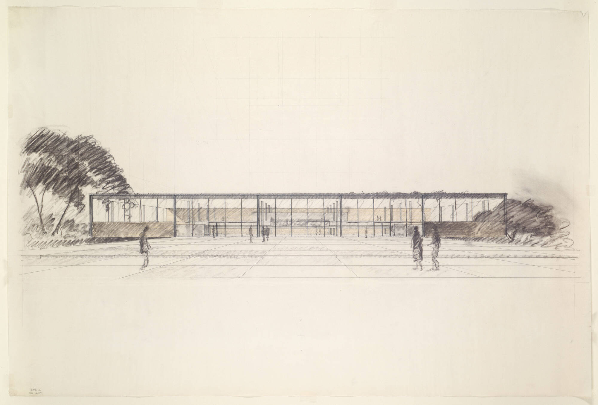 Sketch of a long building, low to the ground.
