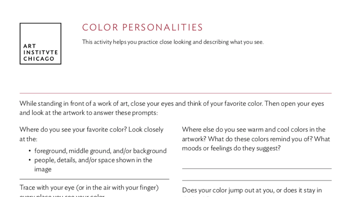 Student Activity: Color Personalities | The Art Institute of Chicago